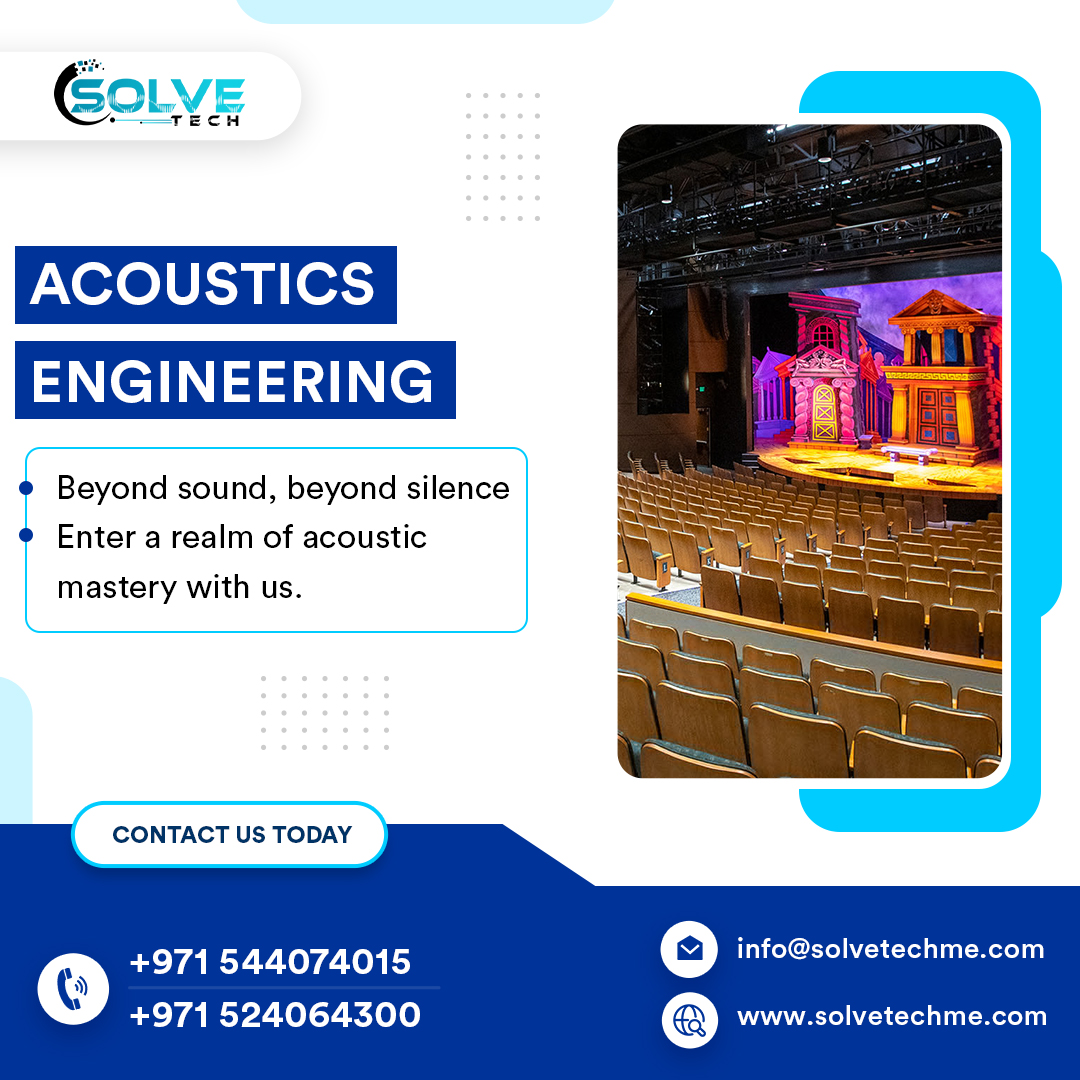 SolveTechLLC's tweet image. 🔊 Excited to announce ACOUSTICS ENGINEERING Services by SolveTech in Dubai, UAE!🌟

Contact us to learn more about our ACOUSTICS ENGINEERING services today.
📞+971 524064300 
📧info@solvetechme.com
🔗solvetechme.com/acoustic-servi…

 #AcousticsEngineering #Dubai #SolveTech #ClearSound
