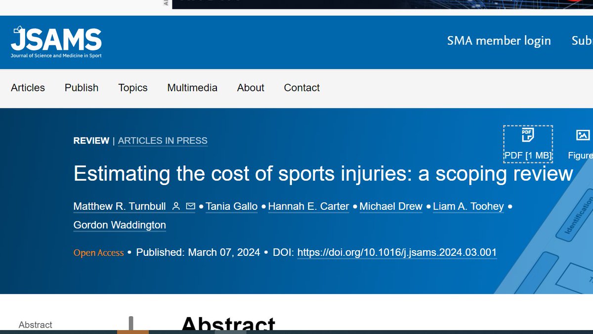 Must-read article on the various methods to calculate the cost of sports injuries. A good tool for practitioners especially when they communicate with the decision-makers @_JSAMS #soccer #injurycost #Finance in #sports jsams.org/article/S1440-…