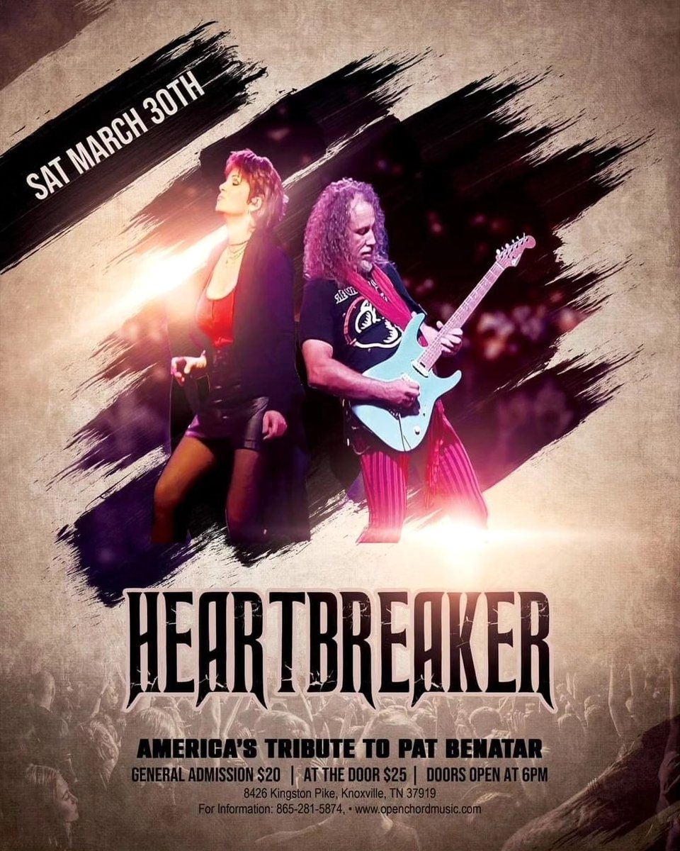 March 30th At @openchordstage! @HeartbreakerNSH #livemusic #Knoxville #openchord #patbenatar #tributeband #heartbreakertribute #concerts #events #neilgerlado #classicrock