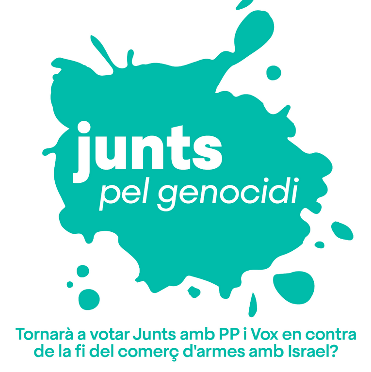 Fa dues setmanes <a href="/JuntsXCat/">Junts per Catalunya🎗</a> va votar junt al PP i VOX en contra de l'embargament d'armes a Israel.

Avui es debat la PNL per #Palestina al <a href="/Congreso_Es/">Congreso</a>  on es tornarà a votar aquest punt.

Què farà <a href="/JuntsXCat/">Junts per Catalunya🎗</a> avui? Seguirà estant a favor del genocidi?

#StopArmesAmbIsrael