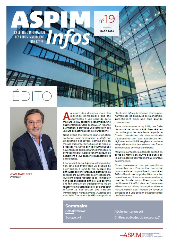 📢 Découvrez la dernière lettre d'information des fonds immobiliers non cotés de l'<a href="/ASPIM_fr/">ASPIM</a>
👇
bit.ly/3Ty2oQr 

#immobilier #scpi #opci #actualites