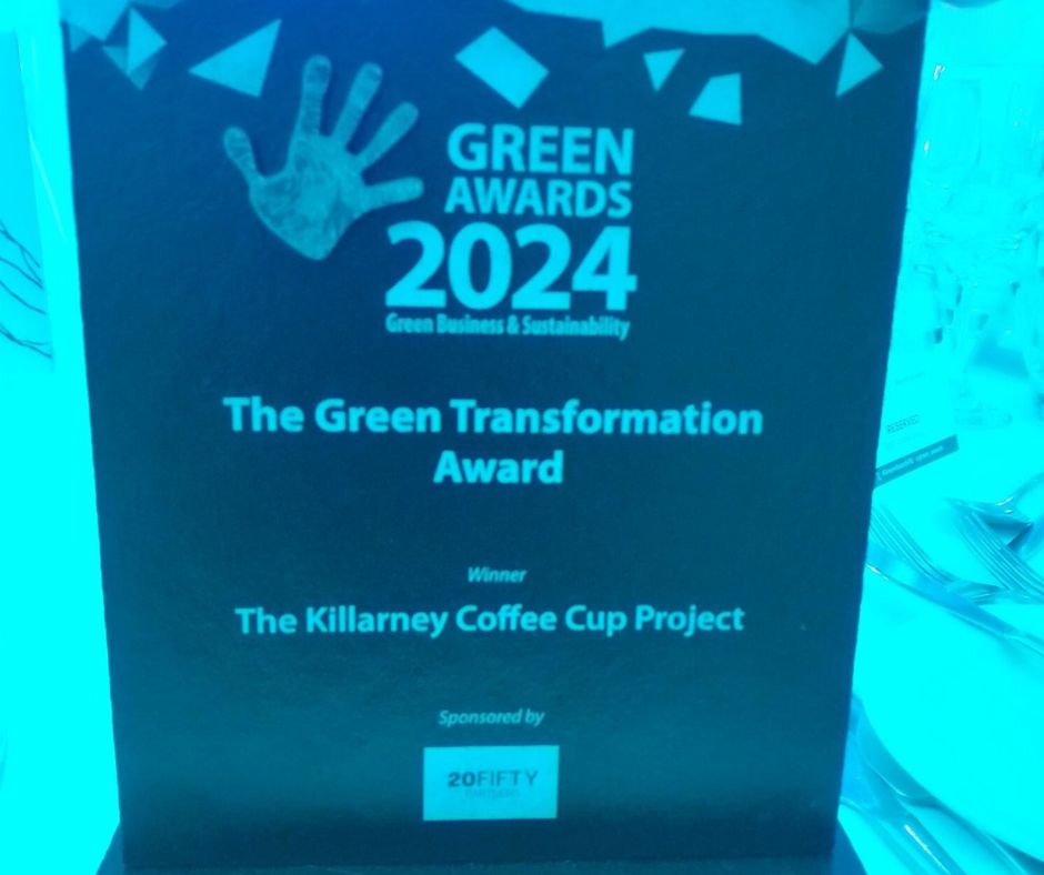 Delighted to see Killarney Coffee Cup Project win two more awards last week. Eco Hero Group at the Outsider Magazine Awards & the Green Transformation at the Green Awards, beating off some stiff competition to take the win. #awardwinners #randles #coffeecupproject #greenawards