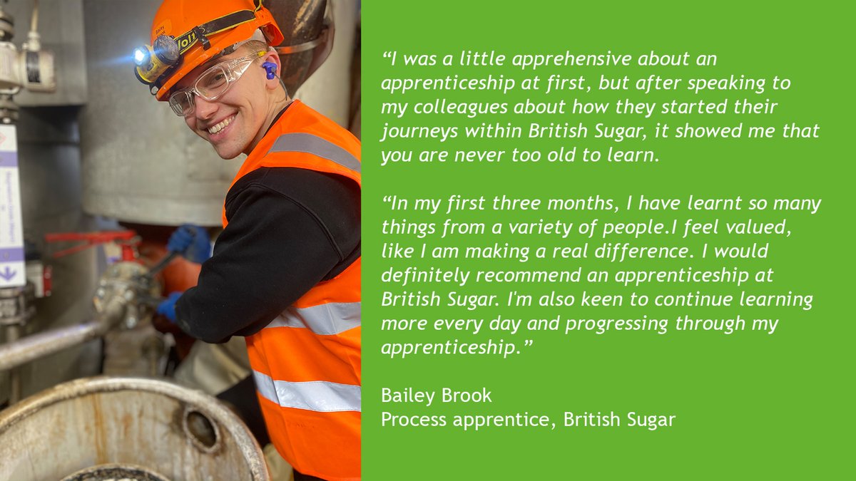 Are you considering your next career step and wondering if an #apprenticeship is right for you? Meet Bailey, one of our #process apprentices and hear how his apprenticeship has opened a whole world of #learning & #development: careers.britishsugar.co.uk/apprenticeship…