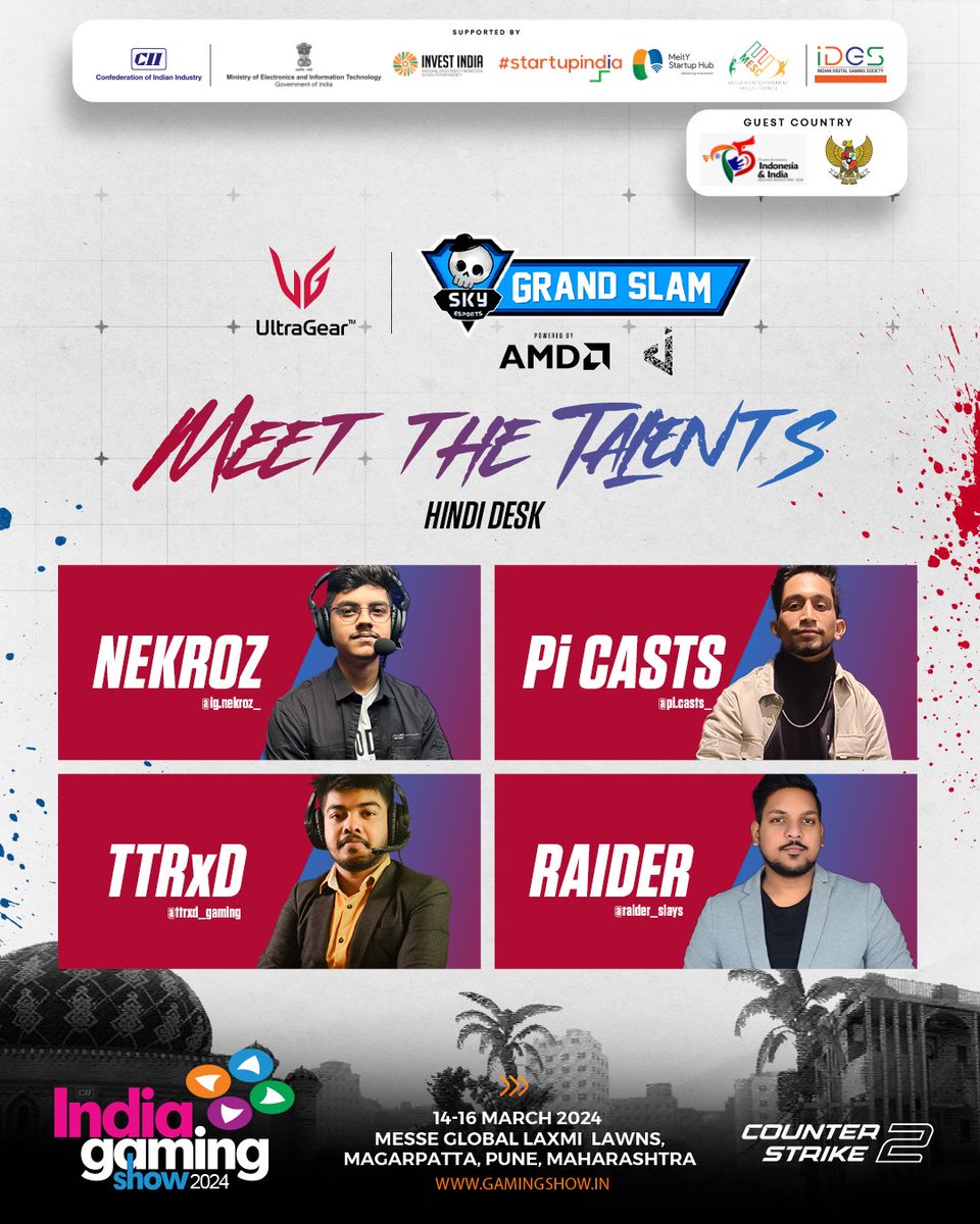 skyesportsintl's tweet photo. Meet the faces that shower Indian Flavor in the Skyesports Grandslam 2024 Counter Strike  International LAN.

@nekrozcasts
@ttrxdgaming
@irealshashank 
Pi Casts 

🎮 - Counter Strike 2
💰 - $50,000
🗓️ - March 14, 15 and 16
📍 Venue - Messe Global Laxmi Lawns, Pune

🔗Registration link for Visitors in reply. 

#grandslam #IDGS #skyesports #counterstrike2 #LAN #Pune