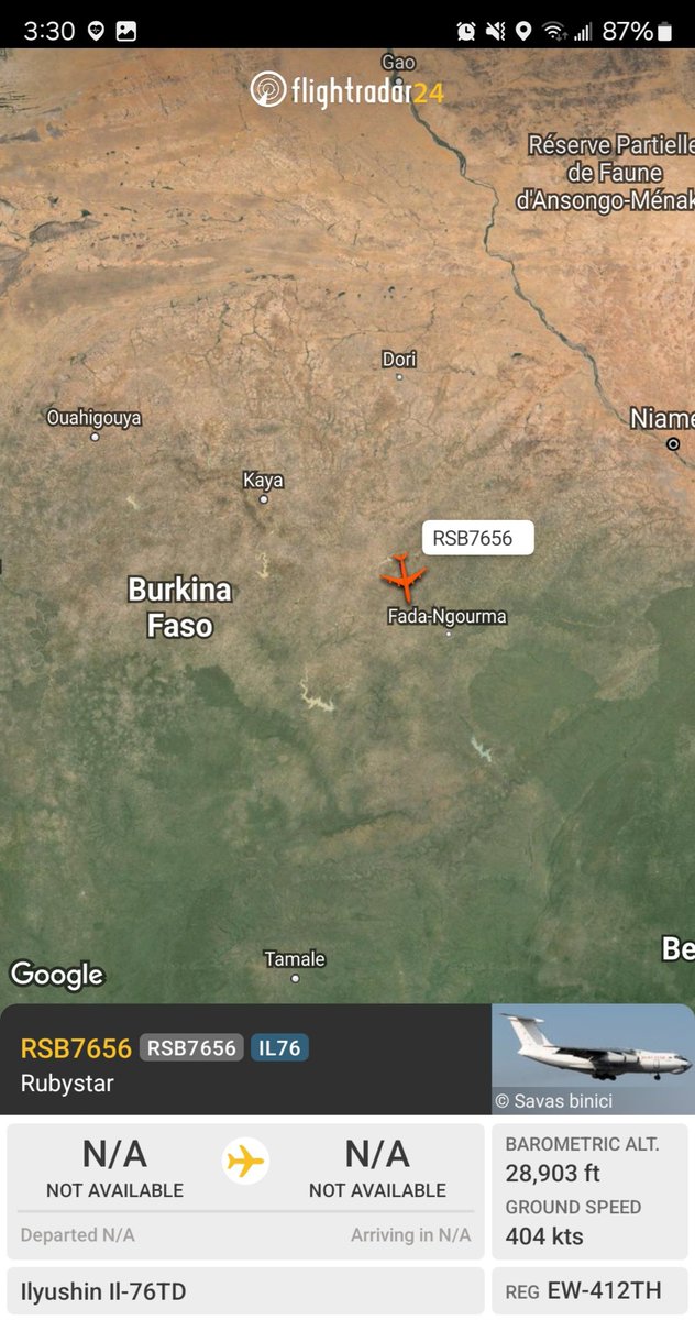 Borrowed7Time's tweet photo. Rubystar IL-76TD EW-412TH #60005F as RSB7656 tracking south over Burkina Faso from an unknown location. Lomé has been the destination of past flights.
@Nomade_Sahelien @WAAT_Band @JarnickiM @AMGKodjo https://t.co/I0HXTeQwYD