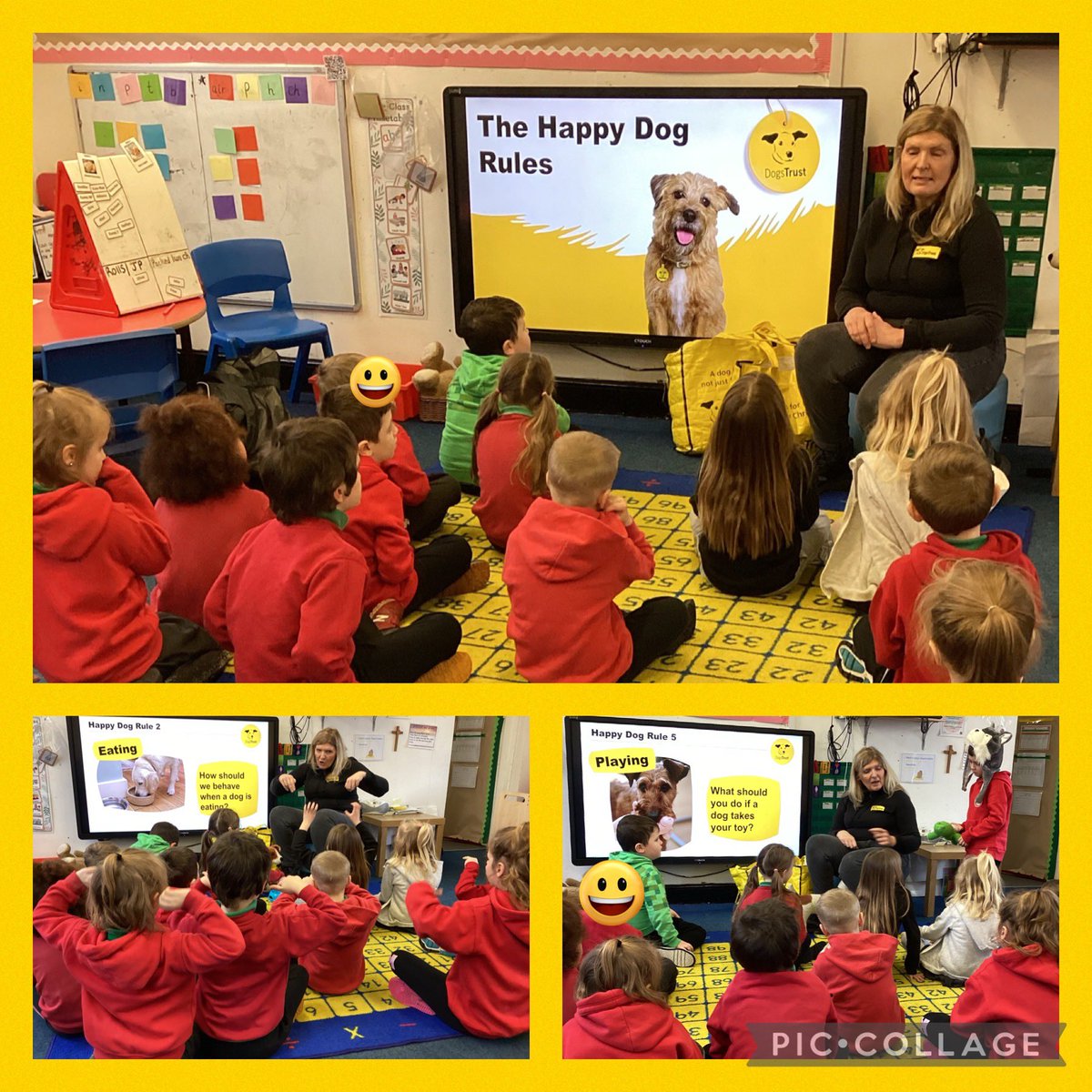 IA 3.1 Dosbarth Palm enjoyed their visit from @DogsTrust .. they learnt the ‘happy dog rules’. Thank you 🐶🌟 @CSC_Wellbeing