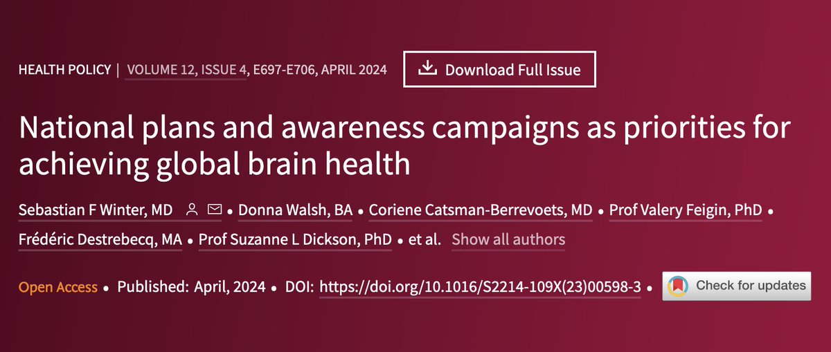Just published in The Lancet: 'National plans and awareness campaigns as priorities for achieving global brain health' - an article by the @OneNeurology Partnership: thelancet.com/journals/langl… #BrainAwarenessWeek #BrainWeek #BAW2024 #neurology #BrainHealth #IGAP