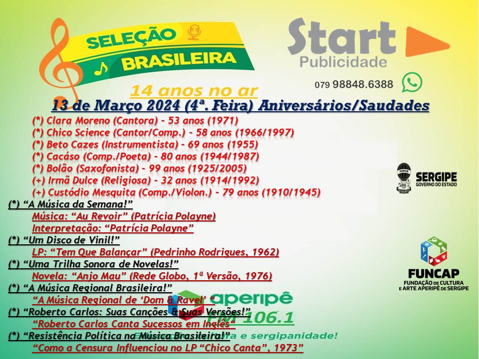 Marioflu1952's tweet photo. PGM Seleção Brasileira
Dia: 13 de Março/4ª Feira
Às Nove da Manhã
Com Mário Sérgio
Instagram: @felixmariosergio
O Programa está maravilhoso...
"AperipêFM... 106.1 - A Rádio Que Toca Sergipe!"
https://t.co/gfqsXpVWZU
Pelo Aplicativo #RadiosNet
Pelo site https://t.co/TtGkNHCTJU https://t.co/3Mz9Jaicib