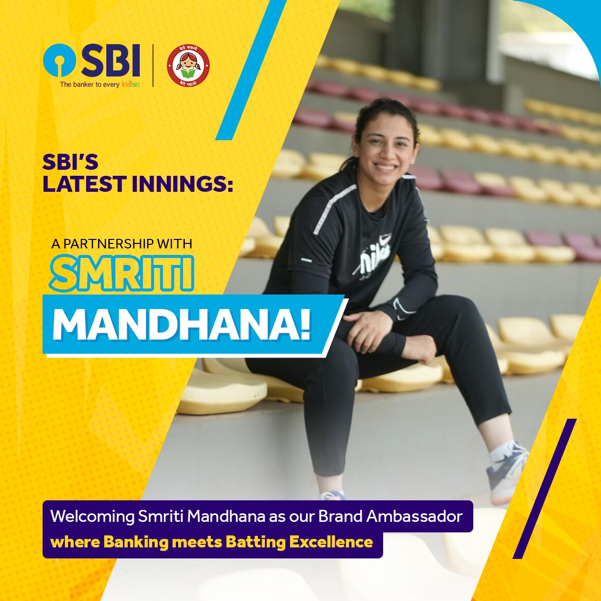 A new chapter begins at SBI as the incredibly talented Cricketer Smriti Mandhana joins the SBI family as Brand Ambassador. Her outstanding achievements in cricket align perfectly with our core values and we are delighted to have her as our representative. #SBI #DeshKaFan…