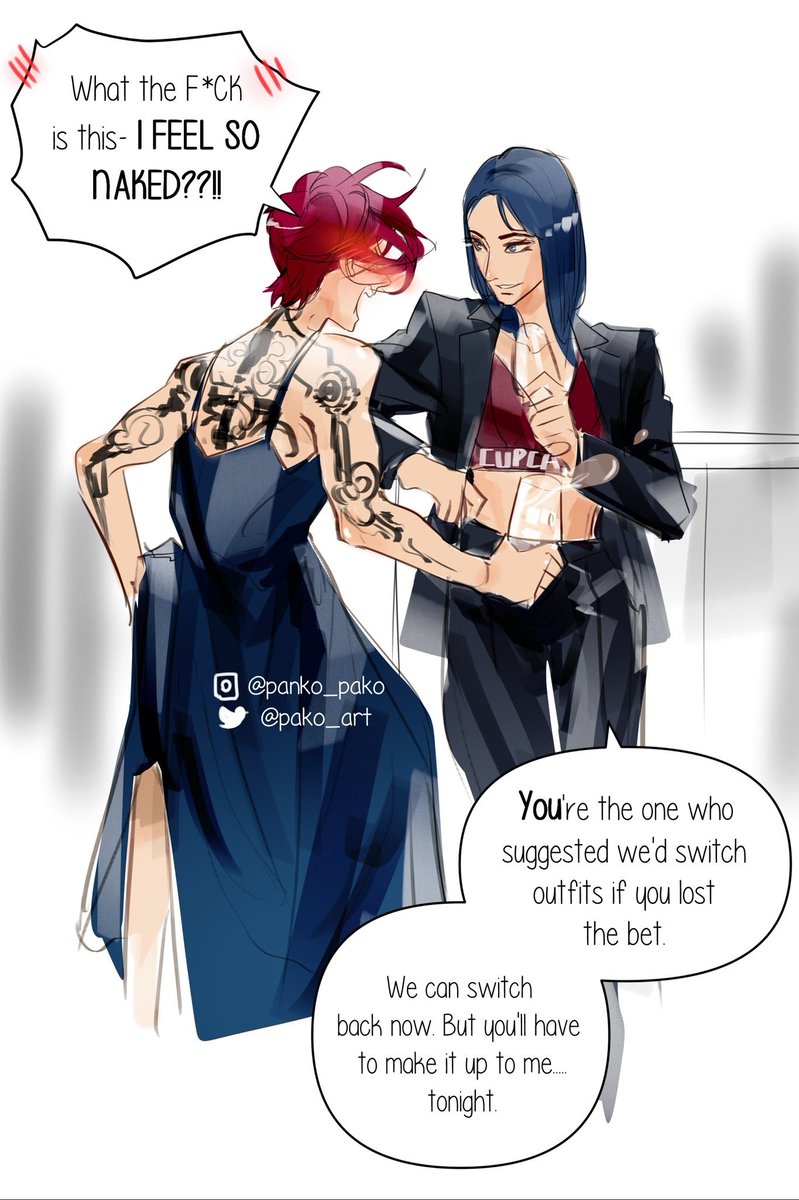 Vi lost a bet and now she must face the consequences 🤭
Vi in a dress is super handsome ❤️ and Cait in a suit just 😳🫠🔥

Credit to: Pako_art

#arcane #caitvi