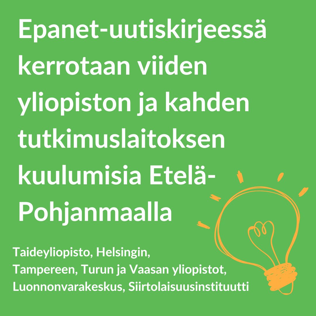 Haluatko tietää, mitä meille kuluu? Tilaa uutiskirjeemme. Sähköpostiosoitettasi ei käytetä muihin tarkoituksiin. epky.fi/epanet/tilaa-u… #Epanet #SeinäjoenYliopistokeskus
