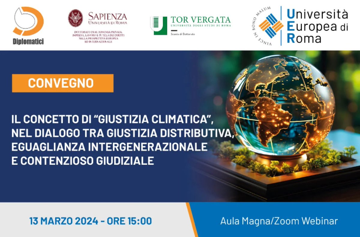 Convegno « GIUSTIZIA CLIMATICA » oggi alle 15:00in aula magna UER o in collegamento Zoom .
Durante il convegno interverrà Dott.LUIGI IAFRATE,membro del comitato scientifico del GREAL.
#universitàeuropeadiroma