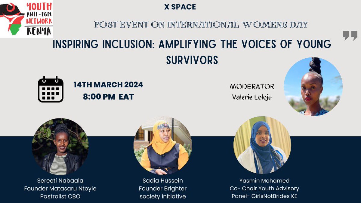 Join us tomorrow as we continue the dialogue post #IWD on 'Inspiring Inclusion: Amplifying the Voices of Young Survivors.' We're honored to have @SadearH, founder of @BsiKenya, join us, she will share her journey and insights, offering support and empowerment to young survivors.