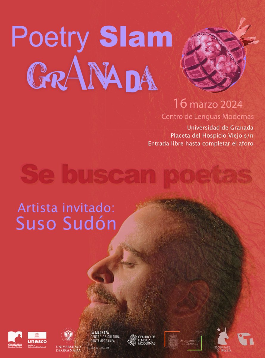 «Se buscan poetas». Poetry Slam Granada 2024. 16 de marzo, a partir de las 13:00 h, en el Centro de Lenguas Modernas de la UGR. Tres minutos, textos propios y mucha poesía. Convocatoria abierta.