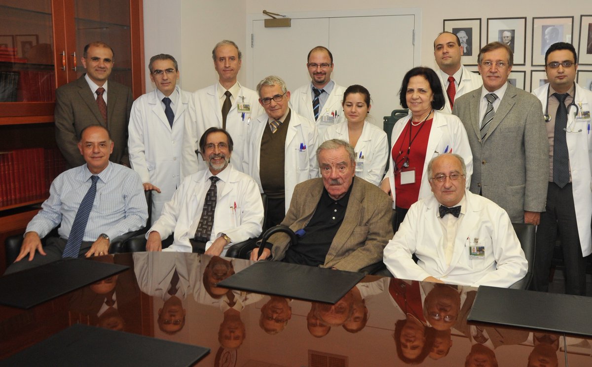 Throwback to 2013! Honored then by a visit to @AUB_FM Division of Nephrology & Hypertension by the late Dr Edmund Shwayri, pioneer nephrologist & Chairperson of the Department of Internal Medicine, flanked by my 3 predecessor chairpersons Samir Atweh, Kamal Badr & Fuad Ziyadeh.