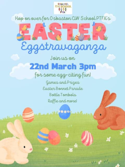 🐣 Our 'Eggciting' Easter Event 🐣 🐣 This year in lieu of an egg hunt we are holding an Easter Bonnet Parade! 🐣 Families are invited to make/decorate their bonnets at home 🐣 The parade is optional and there will be lots of activities to take part in on the day!