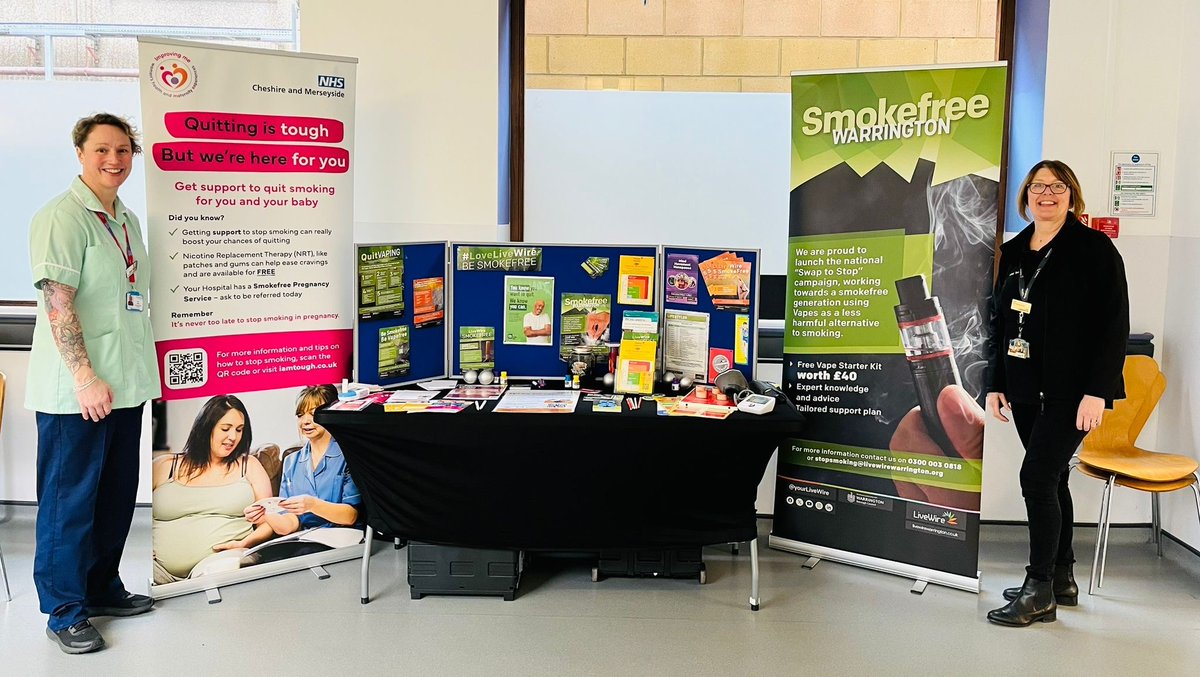 Pop along to our Wellness Wednesday stand in Appleton Wing, Warrington Hospital today for stop smoking support, the team are there until 2.30pm #Nosmokingday