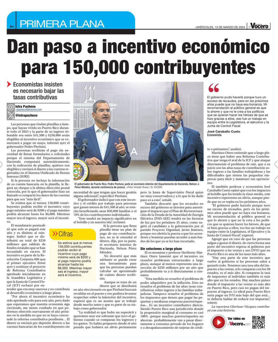 Ya es ley el Incentivo Económico para trabajadores con ingresos netos entre $41,500 y $250,000. El pago 
mínimo será de $200 y el máximo hasta $6,000. 

Entre este incentivo y el crédito por trabajo, que aplica a quienes reciben ingresos por menos de $41,500, se impactarán cerca