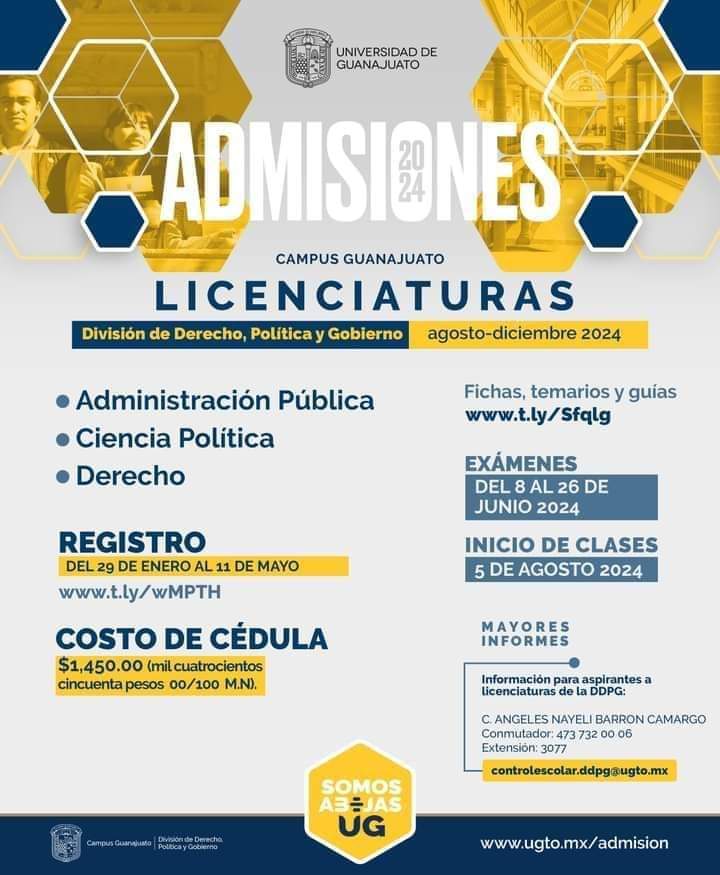 🚨⚠️Recuerda ⚠️🚨
Sigue abierta la convocatoria para el ingreso a  la licenciatura en Ciencia Política de la <a href="/UdeGuanajuato/">Universidad de Guanajuato</a>

Estos días hemos tenido dificultades técnicas en la página de admisión, sin embargo, para cualquier tema o aclaración pueden comunicarse a:
