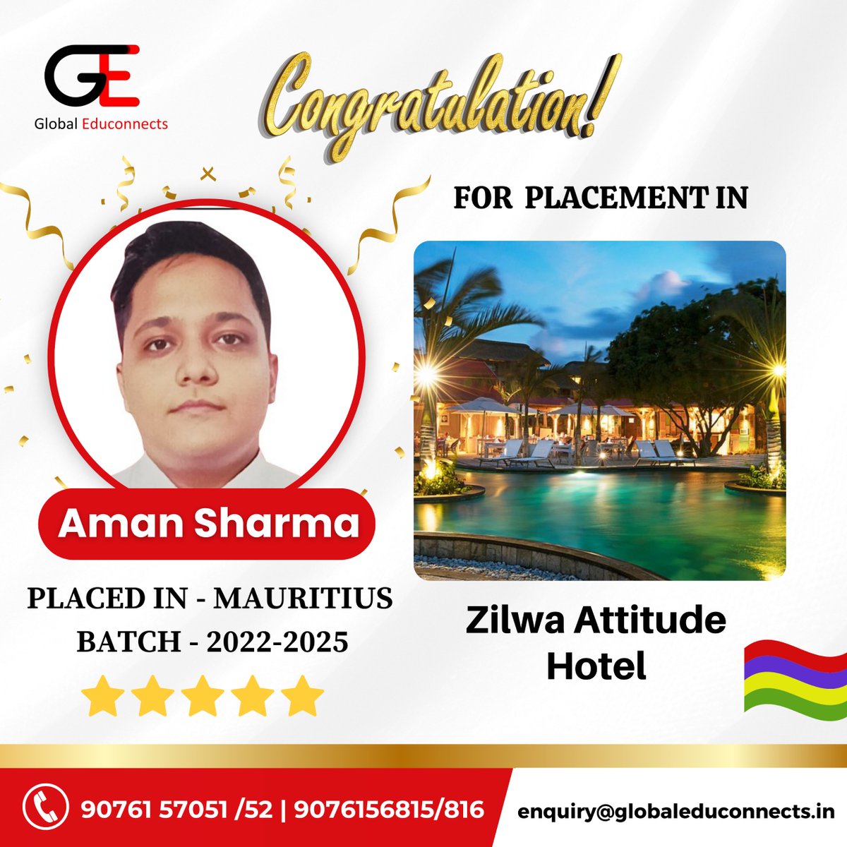 Congratulations!!! @x_amansharma__x, on successfully getting placed in Mauritius.

Call Now: +91 90761 57051 / 90761 57052

#placementyear #studyabroad #abroadstudy #mauritius #studyabroadlife #globaleduconencts #hospitalitymanagement #studyinmauritius #studyinmauritius2024
