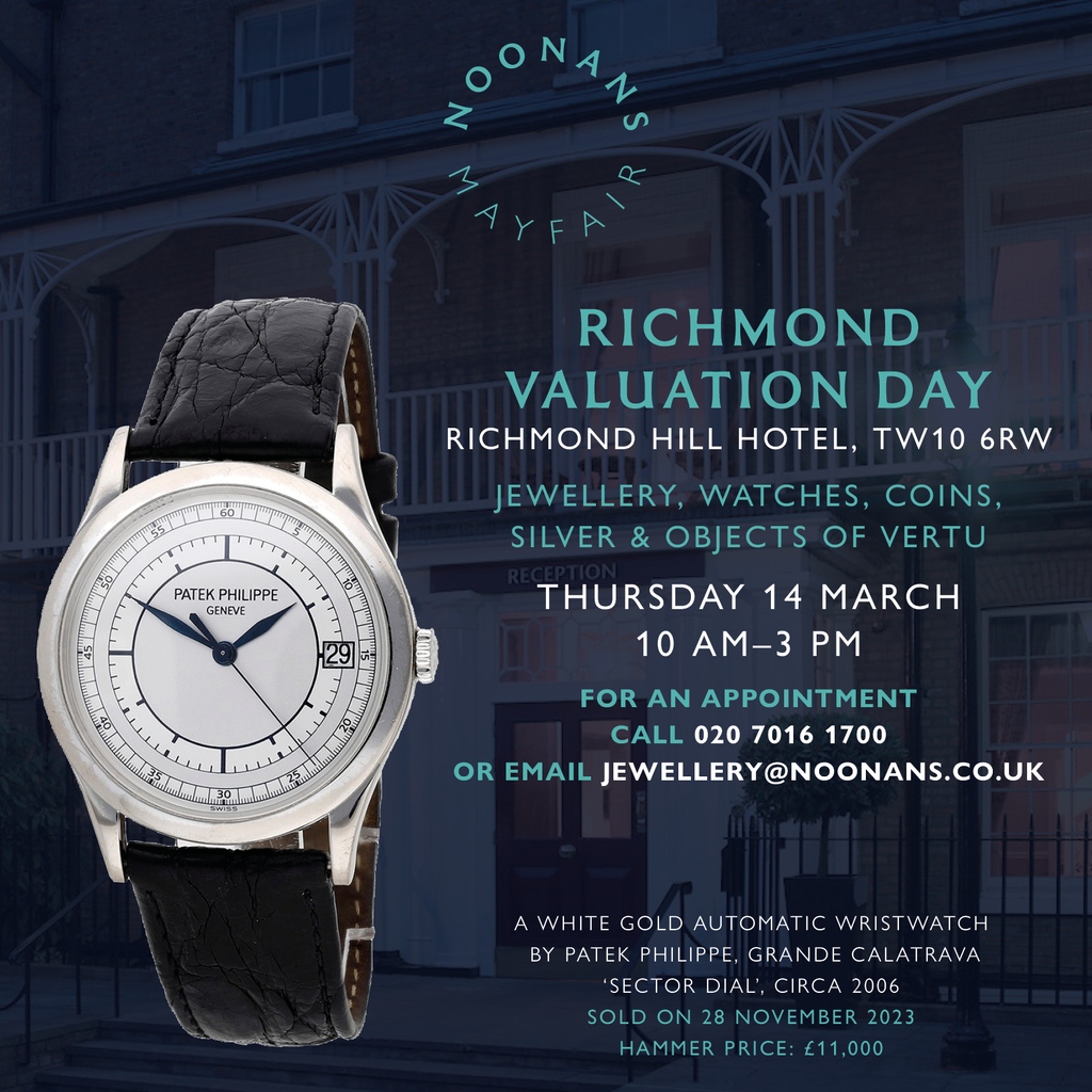 TOMORROW! 10am - 3pm!⁠
Our #JEWELLERY #COINS #WATCHES⁠ #SILVER #OBJECTSOFVERTU
#VALUATIONDAY⁠
⁠
at RICHMOND HILL HOTEL, Richmond-on-Thames⁠
TW10 6RW⁠
⁠
Thursday 14th March, 2024 ⁠
#Richmond #richmondonthames⁠

⁠
Please ring for an appointment⁠

noonans.co.uk/news-and-event…