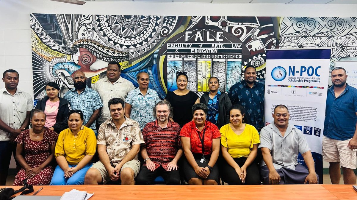 EdvardHviding's tweet photo. A truly wonderful day at the #USP in Suva, Fiji, with 17 #N_POC @noradno funded PhD candidates presenting brilliant coursework essays on the #OceanClimateNexus ranging from ocean language to phytoplankton. Such a rich multidisciplinary synergy. #WeAreTheOcean #TheOceanInUs 🌊 https://t.co/eNYOntXc0t