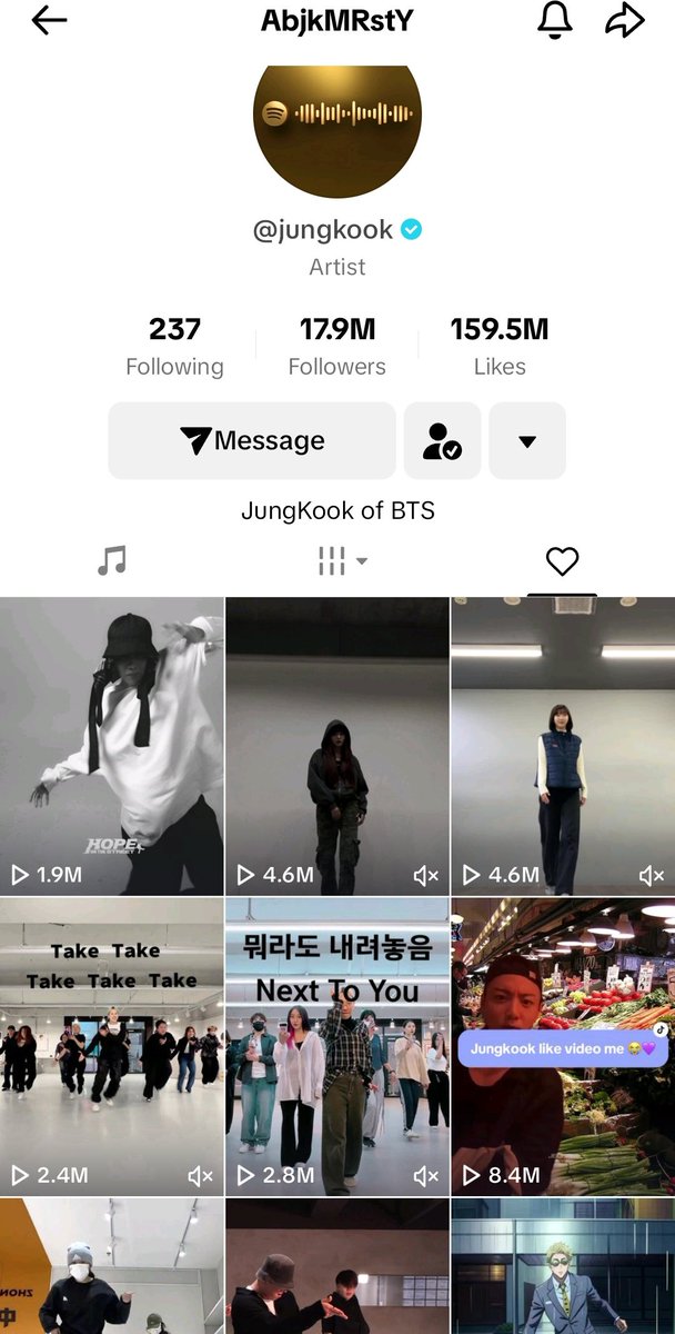 mhereonlyforbts's tweet photo. OMG JUNGKOOK IS ACTIVE ON TIKTOK. HE LIKED A HOBI HOTS VIDEO FROM BTS OFFICIAL ACCOUNT 🥹 https://t.co/Gw63BLn3yT