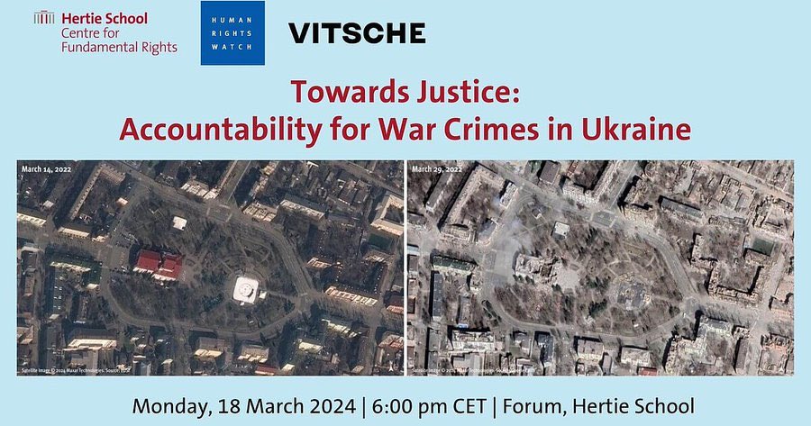 Zwei Jahre nach Russlands Invasion der Ukraine laden wir zu einer Podiumsdiskussion ein.   Diskutiert werden der @hrw-Bericht über den Angriff auf #Mariupol, sowie Ansätze für Rechenschaftspflicht & Gerechtigkeit.   18.03, 18 Uhr @thehertieschool   Info: hertie-school.org/en/events/even…