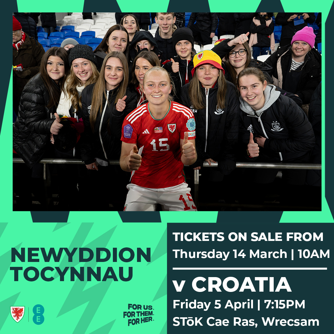 Wrecsam, chi’n barod? 🎟️ Tickets for our opening @WEURO qualifier against Croatia at the Stōk Cae Ras go on sale at 10am tomorrow! Don’t miss out 👇 faw.cymru/tickets #TogetherStronger