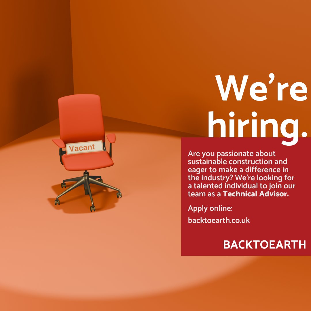🌟 Join Our Team! We're hiring! 🌟

Seeking a Technical Advisor to guide clients on sustainable building materials. Responsibilities include phone/email support, U-Values, and more. 

📥Learn more at: backtoearth.co.uk/about-us/#care…  

#NowHiring #TechnicalAdvisor #Greencareers