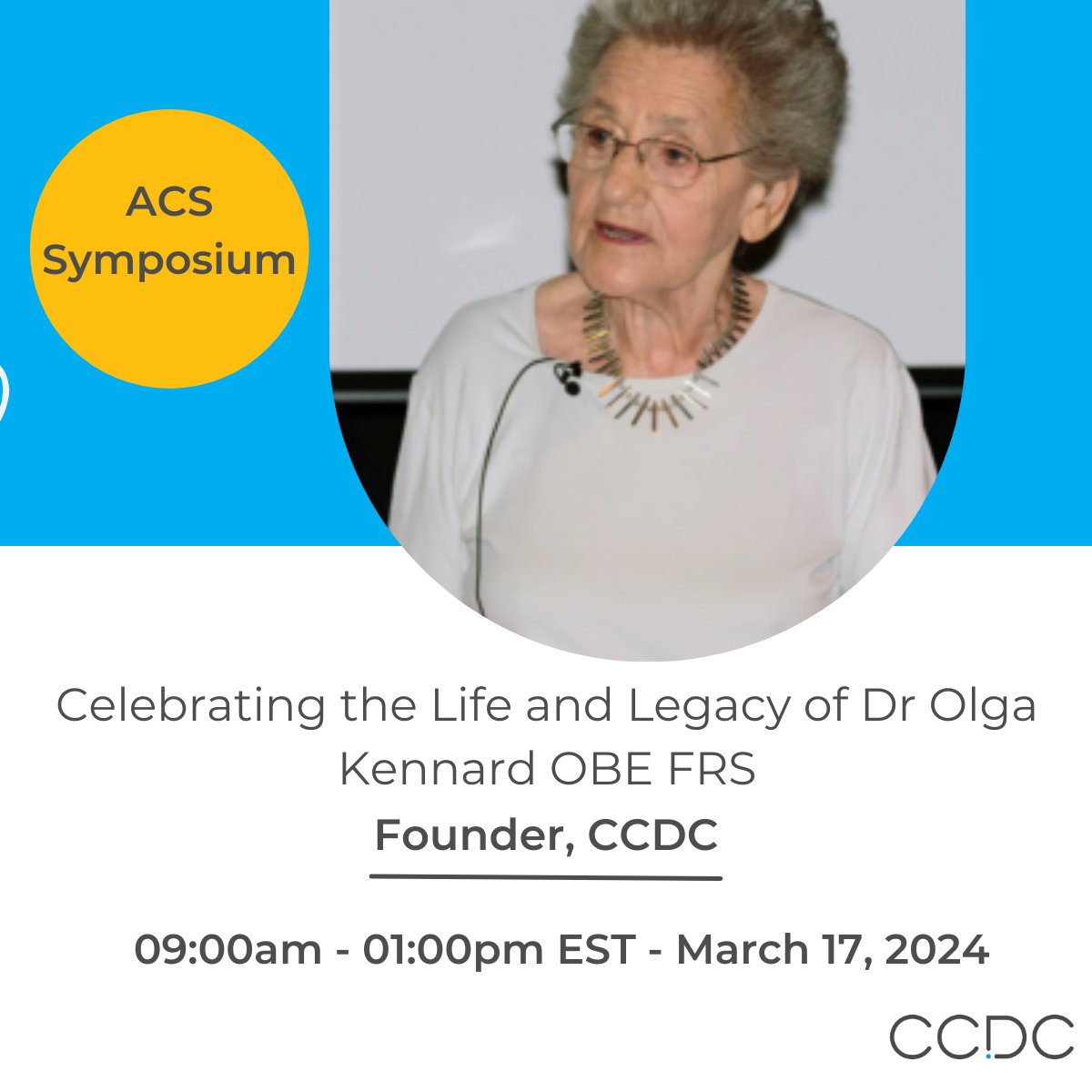 Join us at this #ACSSpring2024 in honouring the legacy of Dr. Olga Kennard, a trailblazer in crystallography and a visionary leader whose pioneering work continues to shape scientific research today. 🔗ccdc-info.com/3IsxP8G #Science #Crystallography