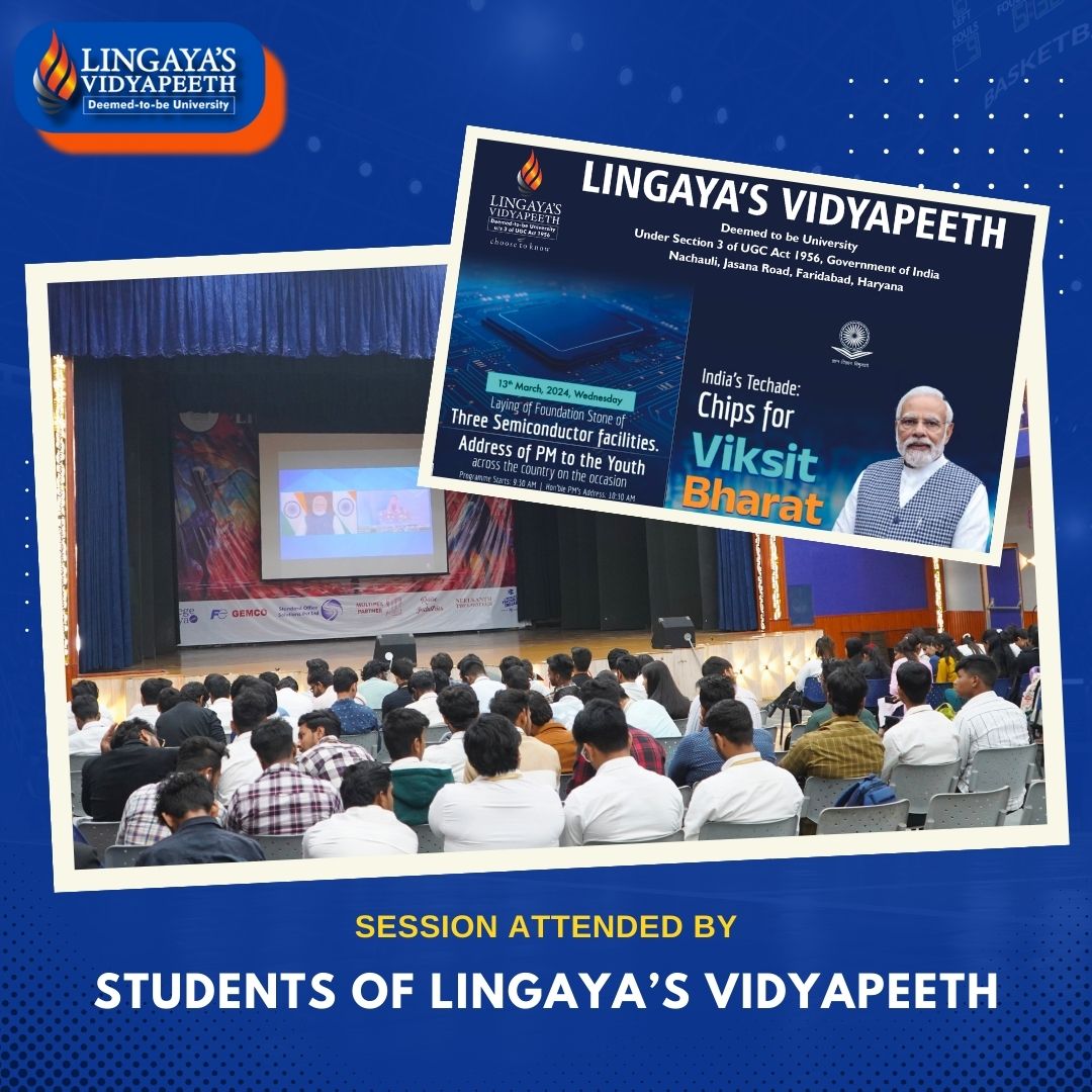Lingaya's Vidyapeeth students witness historic moment as Prime Minister Narendra Modi unveils India Techade chips for Viksit Bharat

#TechForProgress #ModiAtLingayas #InnovationNation #innovative #innovator #india #bharat #technology #lvcampus #FutureLeaders