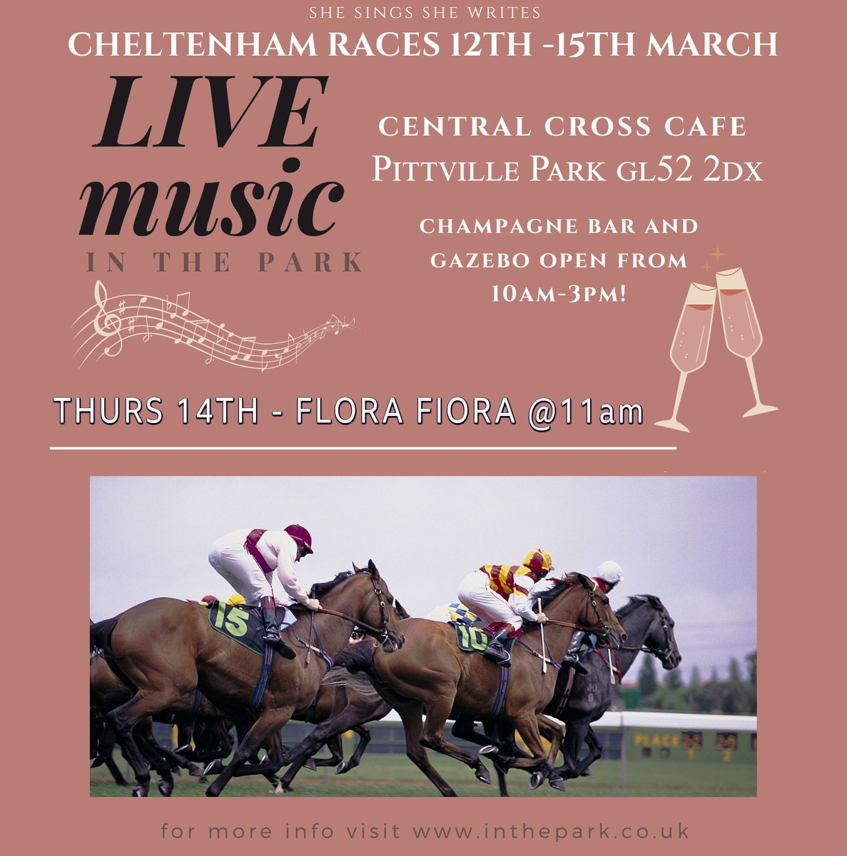 Tomorrow (14th March) I'll be performing at #CheltenhamRaces Central Cross Café #pittvillepark GL52 2DX between 11am & 1pm, in their champagne bar! Some of my T-shirts will be available to buy! @CheltenhamRaces