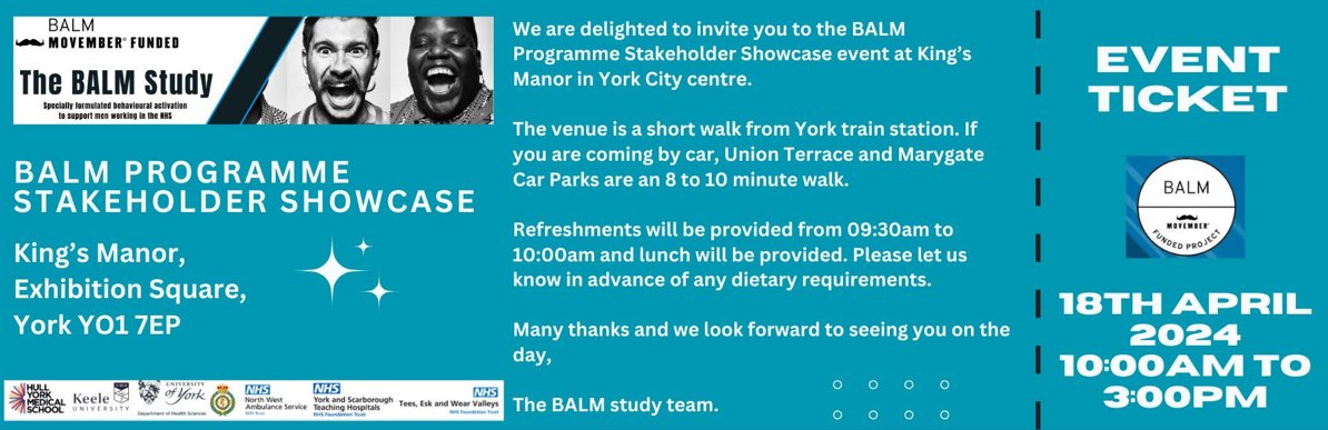 Event on men's health: 18th April 2024, from 10:00am to 3:00pm hosted at the historical King’s Manor in York City centre. Sign up: docs.google.com/forms/d/e/1FAI… Confirmed speakers include: @RachaelMaskell MP, @PaulGaldas