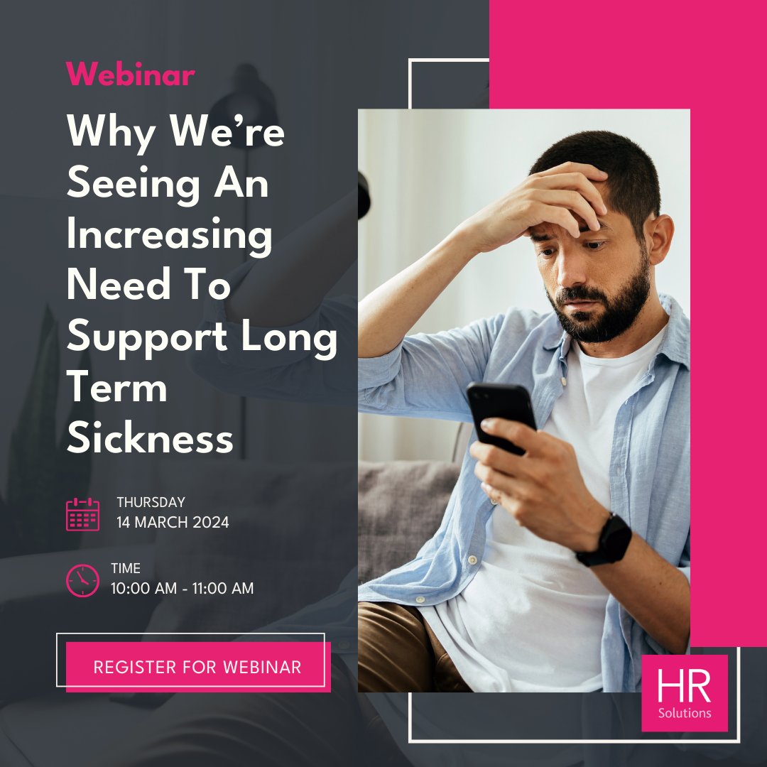Join us tomorrow for our latest HR webinar: Why we're seeing an increasing need to support long term sickness.

🗓️Thursday 14 March
🕜10am-11am
💡Register: ow.ly/WsFB50QS35a

#absencemanagement #absence  #performance #HRsupport #freewebinar #longtermsickness
