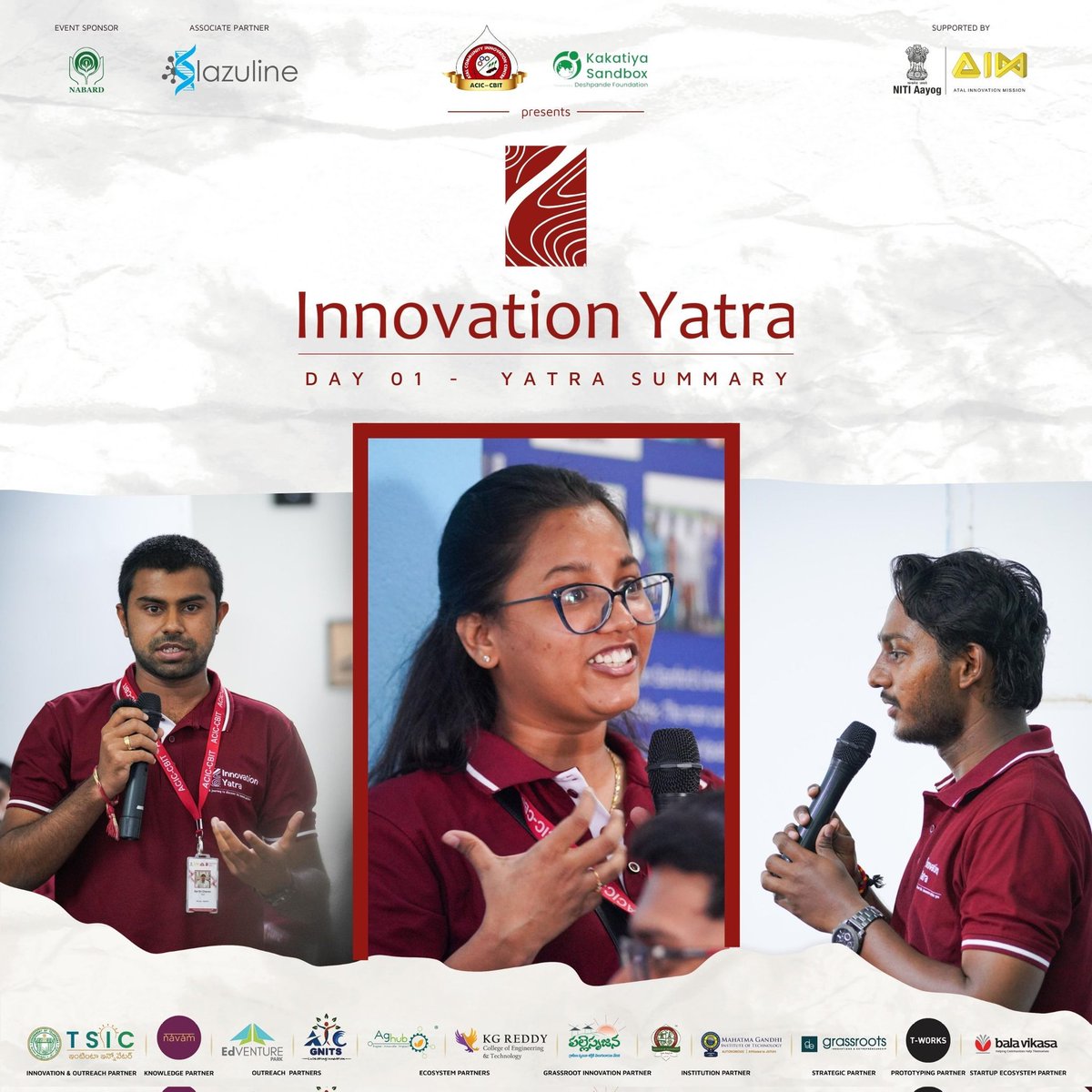 Day 01 was flagged off from Nizamabad by Mr. Manish Jaiswal and innovators Shanmukh Rao &amp; Velle Srinivas. 

It was a packed day for the Yatris. Packed with loads of learning, interactions with entrepreneurs and innovators.