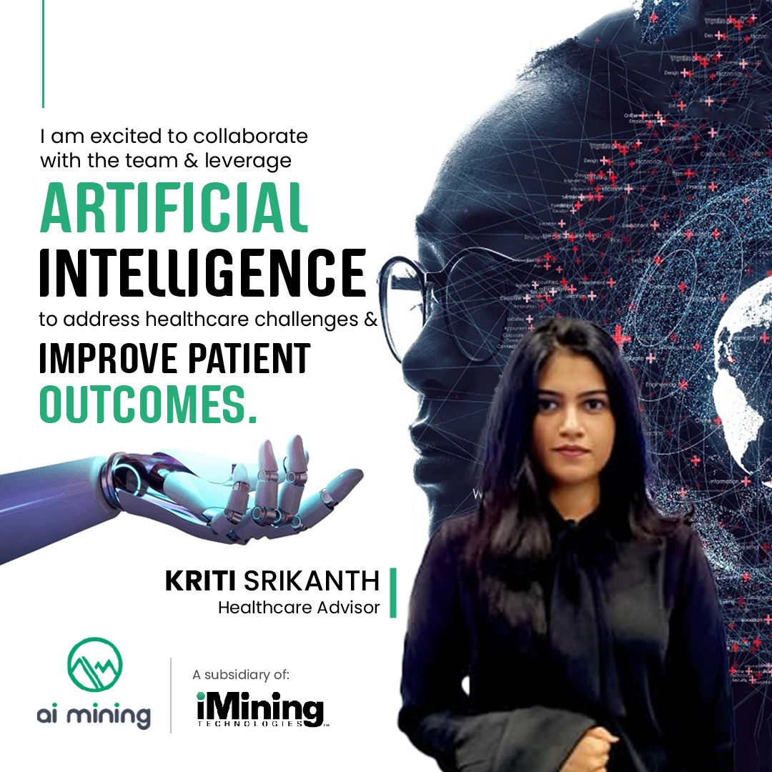 News! Thrilled to welcome Kriti Srikanth to AiMining Technologies' Healthcare Advisory Board! With expertise in AI &amp; healthcare, Kriti brings innovative solutions to improve patient outcomes. Welcome to the team, Kriti!
More info: bit.ly/4c5FreK
#AI #HealthTech