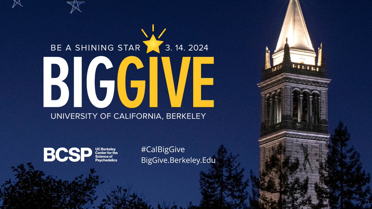 🎉 Exciting News! @SciPsychedelics has a match-funding challenge for #CalBigGive. Thanks to the generous pledge made by Kathy Kwan, 20 gifts will unlock an additional $10,000 of funding for psychedelic science @UCBerkeley. Less than 24 hours to go: bit.ly/BCSPBigGive