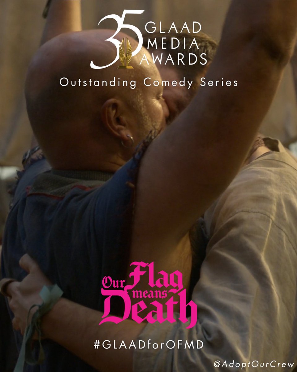 adoptourcrew's tweet image. "It's also clearer than ever that 'Our Flag Means Death' is one of a small handful of TV shows that exists in a world that is queer by default, a choice that makes its portrayals of love in all its forms feel casually monumental." @slashfilm #GLAADforOFMD