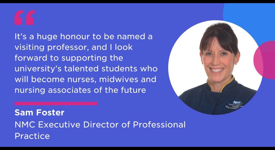 nmc.org.uk/news/news-and-… beyond thrilled to welcome Professor Sam Foster to our team <a href="/GreEduHealth/">Education, Health & Human Sciences</a>  and <a href="/UniofGreenwich/">Uni of Greenwich</a>  a highly respected and dedicated registrant and  an inspiration to our students and staff welcome @SafetySamFoster <a href="/NurseStandard/">Nursing Standard</a> <a href="/NursingTimes/">Nursing Times</a> <a href="/timeshighered/">Times Higher Education</a>