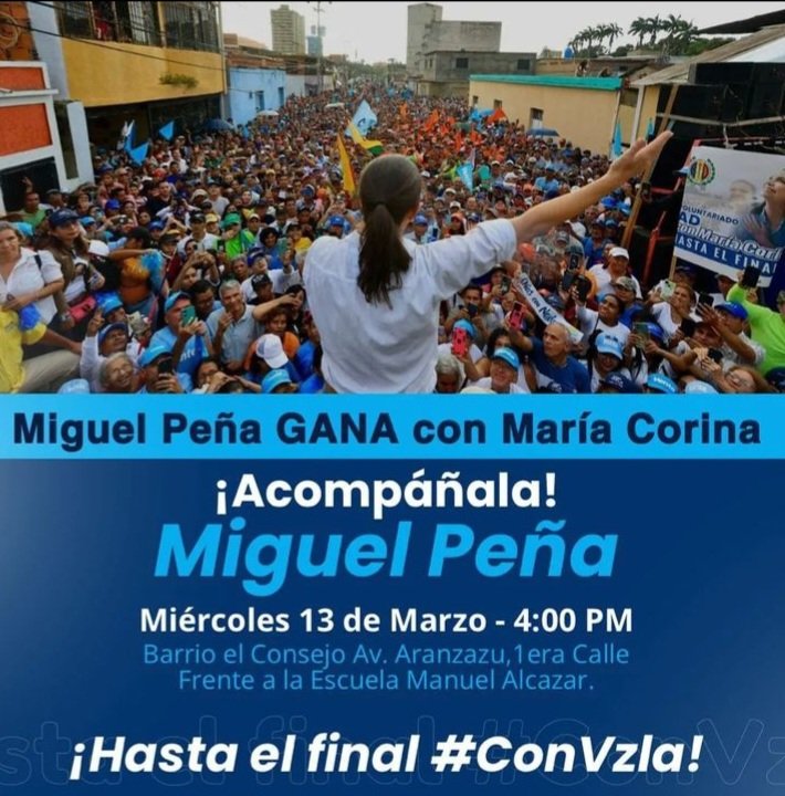 MOVIREPUBLICANO's tweet photo. Este Miércoles 13 de marzo La parroquia Miguel Peña de #Valencia edo. #Carabobo con el gran encuentro con @MariaCorinaYA Sigue el canal de POR DEMOCRACIA VENEZUELA en WhatsApp: https://t.co/ACfkMaY0gY https://t.co/8zXGPCM3aW
