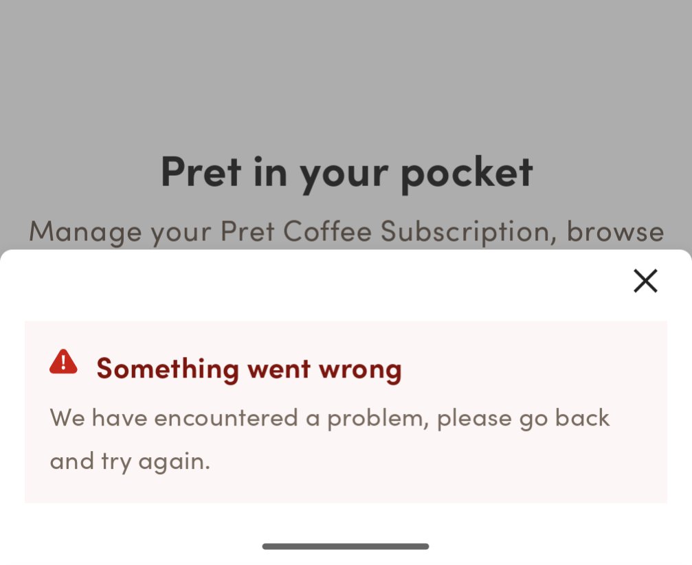 <a href="/Pret/">Pret</a> if you're making people sign into the app to use their QR code maybe you need to make the app more reliable?