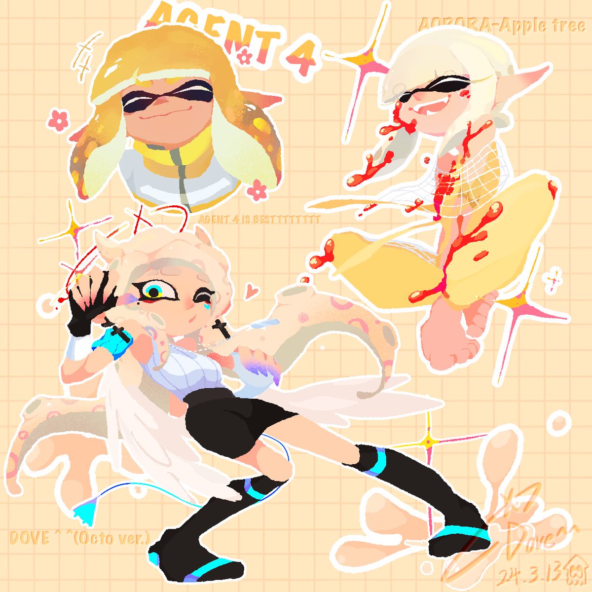 DOVE_China_'s tweet photo. 🦑🐙🦑🐙✨✨✨
I've tried to learn the official style of painting from Splatoon and I LOVE ITTTTTTT !!!
#Splatoon 
#splatoonart 
#AURORA 
#ocart 
#SplatoonAgent4 https://t.co/FEumE2Pvhm