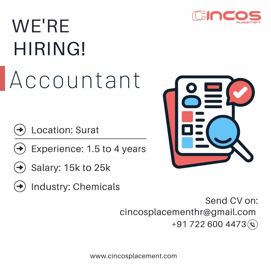 Join us as an Accountant! Explore opportunities with the best job placement services in Surat.

Contact Us
Phone: +91 7226004473 

#Accountant #SuratJobs #NumbersPro #Workplace #BestRecruitmentConsultancyInSurat #BestRecruitmentAgencyInSurat