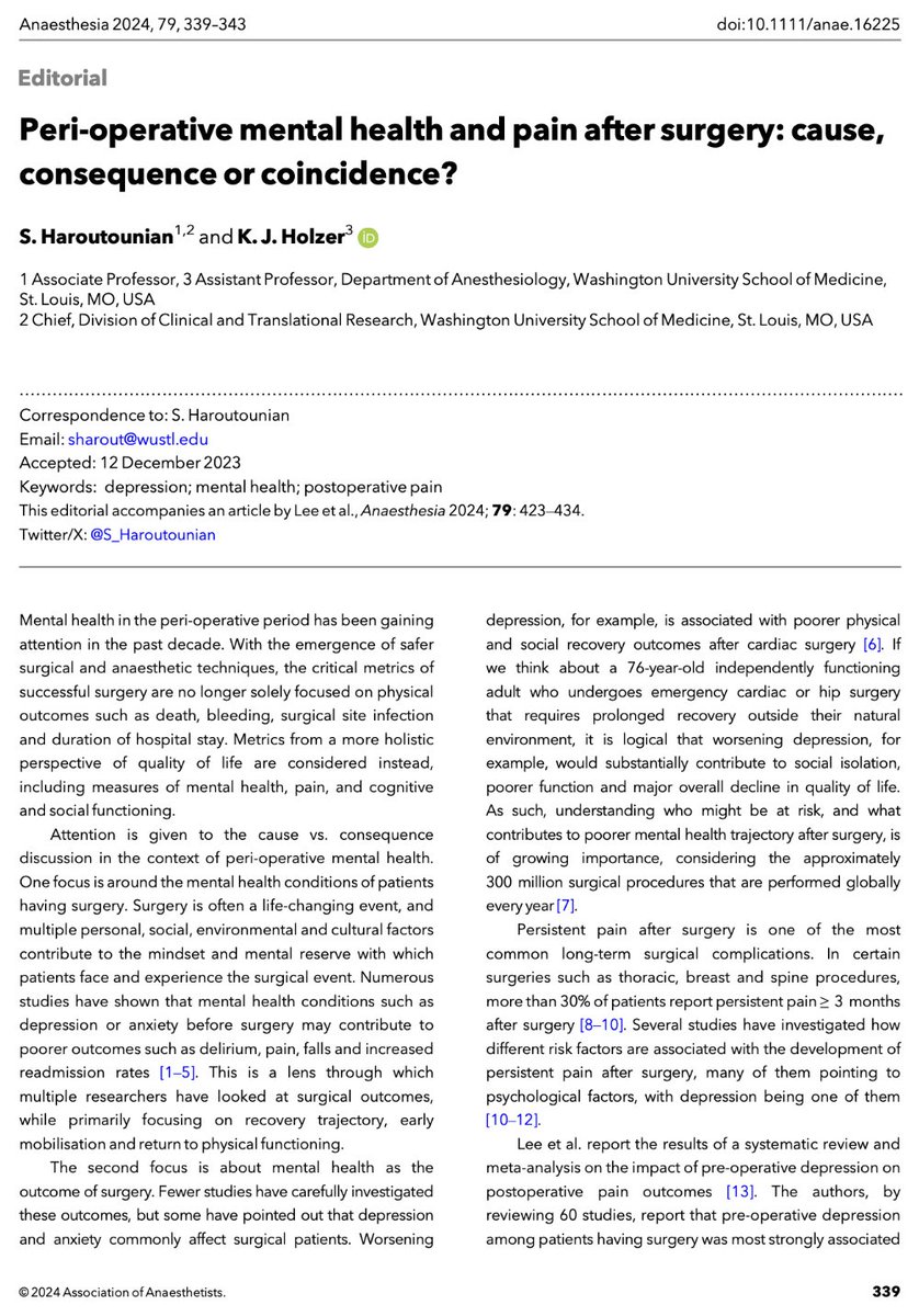 Anaes_Journal's tweet image. 🔓&quot;One way to think about causality is through the examination of peri-operative interventions for improving depression, and their effect on pain outcomes.&quot;

@S_Haroutounian #FreeForAWeek

🔗…-publications.onlinelibrary.wiley.com/doi/10.1111/an…