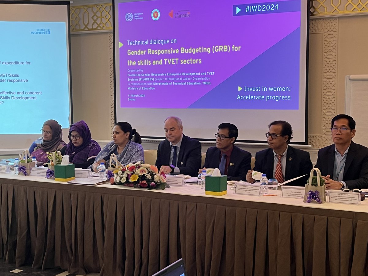 BithikaHasan's tweet photo. The ProGRESS project of @ilobangladesh hosted a dialogue on 'Gender Responsive Budgeting for the Skills and TVET Sectors' by embracing #IWD24 theme-'Invest in Women: Accelerate Progress'. Glad to led the process in collaboration with TMED, DTE &amp; UN Women and facilitate the event. https://t.co/Xa8d7XyCW0