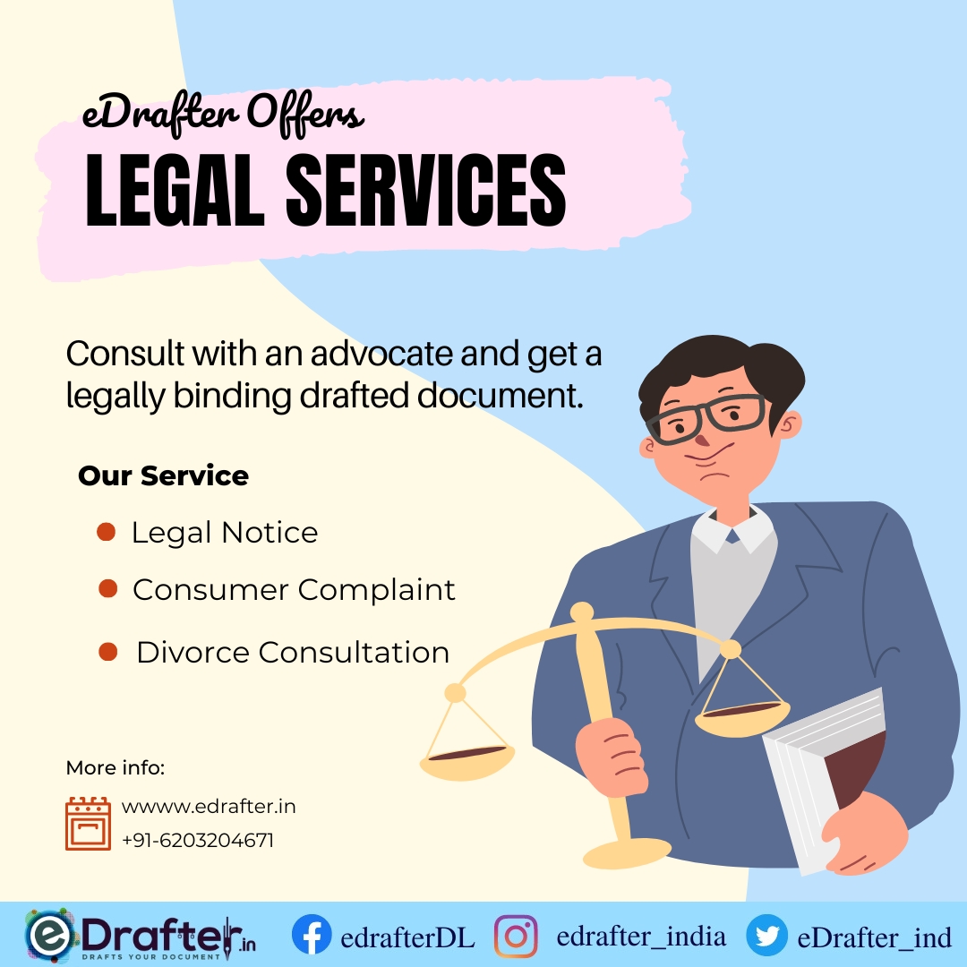 Expert legal guidance tailored to your needs. Let us navigate the complexities for you.

Tap to Connect with us through
website - edrafter.in
Ph. no - 6203204671

#LegalExperts #legalconsultant #edrafter #legalservices #legalnotice #divorceconsult #consumercomplaints