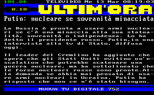 RaiTelevideo's tweet image. #Putin: #nucleare se #sovranità #minacciata