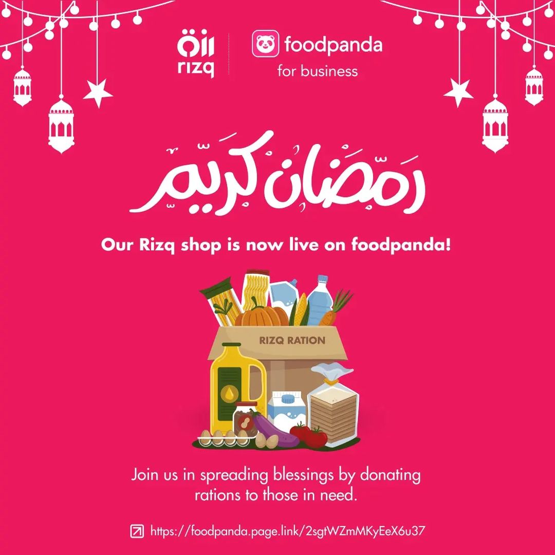 🌙This Ramadan, Rizq is partnering with @foodpanda_pakistan Donate a ration bag via the foodpanda App to spread hope and blessings. Let's make Ramadan a month of giving for all.🤲 Download the foodpanda App now: rizq.org/rizq-ramadan-a… #RizqRamadan2024 #SpreadLoveAndCompassion