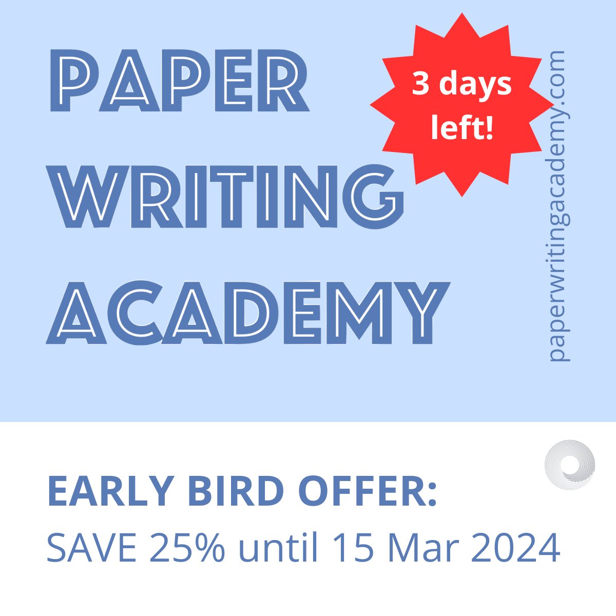 TressAcademic's tweet image. 3 days are left to benefit from the EARLY BIRD BONUS when joining #PaperWritingAcademy! 

See how we helped many other authors who joined the programme: bit.ly/3JXAB7J 

#academicwriting #phdlife #newPhD #newPI